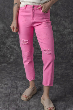 Hot Pink Star Patchwork Jeans