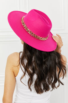 Fame Accessories Fuchsia Chain Fedora: Fashion's Bard.