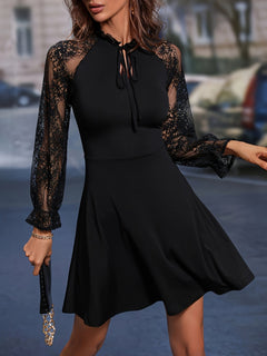 Elegant Lace Dress with Flounce Sleeves