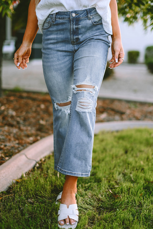 Sky Blue Distressed Ripped Jeans: Flare Fabulous!