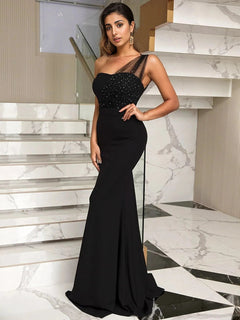 One-Shoulder Rhinestone Formal Dress: Elegance Personified