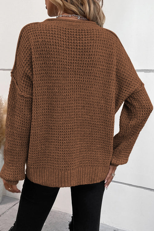 Chic Buttoned V Neck Drop Shoulder Sweater