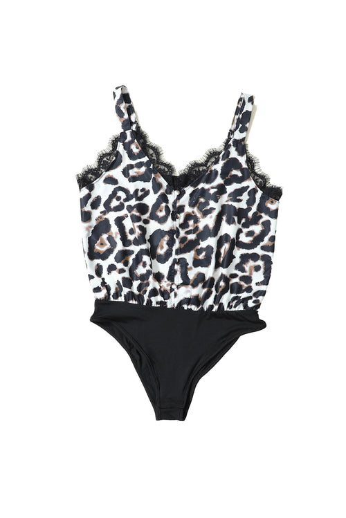 Leopard Lace Trim Bodysuit: Unleash Your Wild Side.