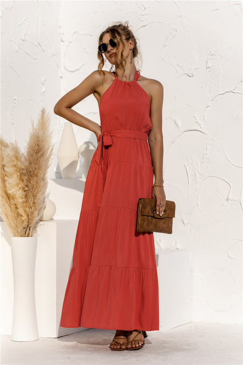 Elegant Tiered Halter Maxi Dress