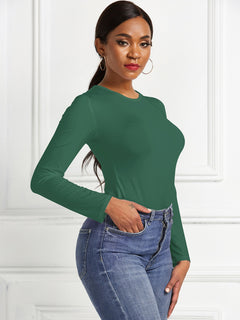 Elegant Round Neck Long Sleeve Bodysuit