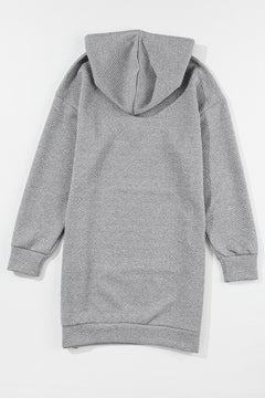 Elegant Gray Textured Hooded Mini Dress