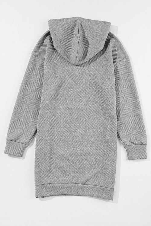 Elegant Gray Textured Hooded Mini Dress