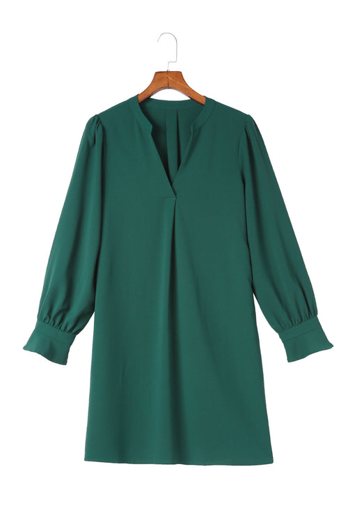 Elegant Green Shirt Dress with Ruffled Sleeves