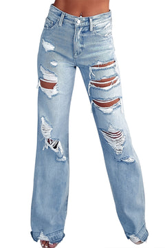 Sky Blue Distressed Wide Leg Jeans: Retro Vibes!