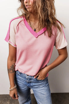 Luxe Comfort: Colour Block V-Neck Tee