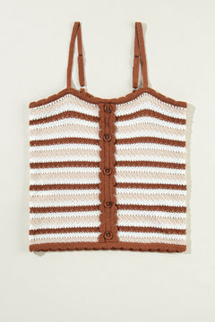 Chestnut Striped Buttoned Cropped Knitted Vest