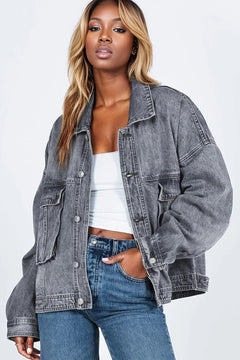 Gray Chest Pockets Denim Jacket: Effortless Layering