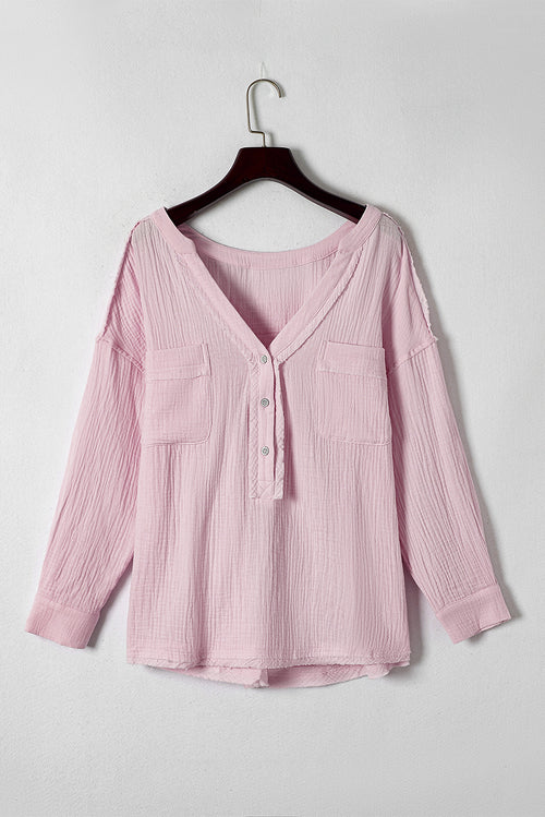 Go Retro Chic in Pink Crinkle Henley