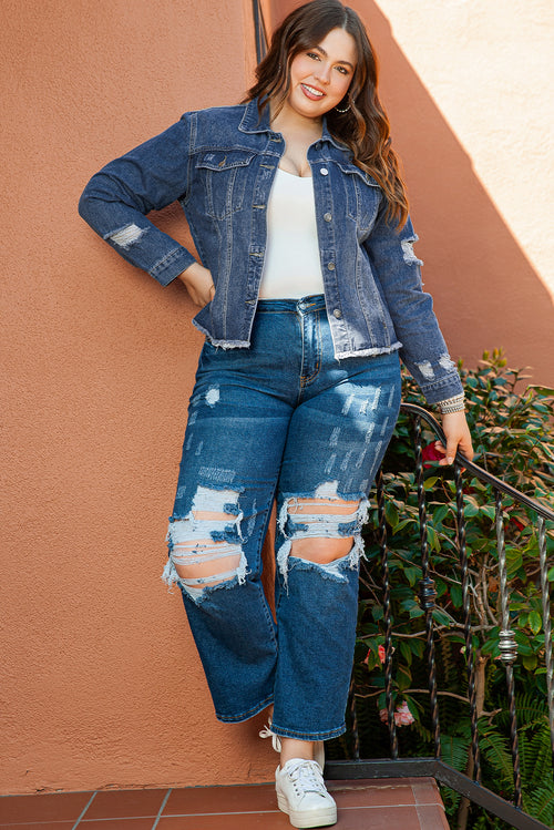 Charming Dark Blue Distressed Denim Delight