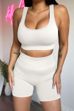 White Ribbed Knit Yoga Set: Fashion & Function