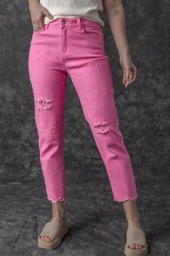 Hot Pink Star Patchwork Jeans