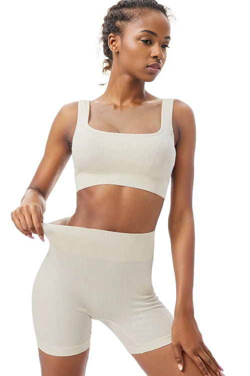 White Ribbed Knit Yoga Set: Fashion & Function