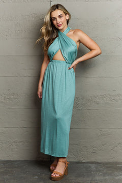 Elegant Criss Cross Halter Maxi Dress