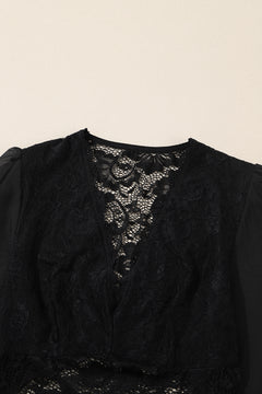 Black Lace Bodysuit with Bubble Sleeves