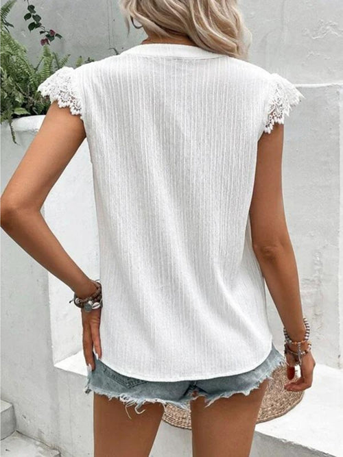 Elegant Lace Notched Blouse: Sophisticated Style Upgrade!