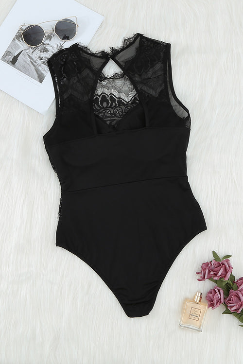 Elegant Black Lace High Neck Bodysuit