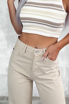 Khaki Ripped Wide-Leg Jeans: Elevate Your Style