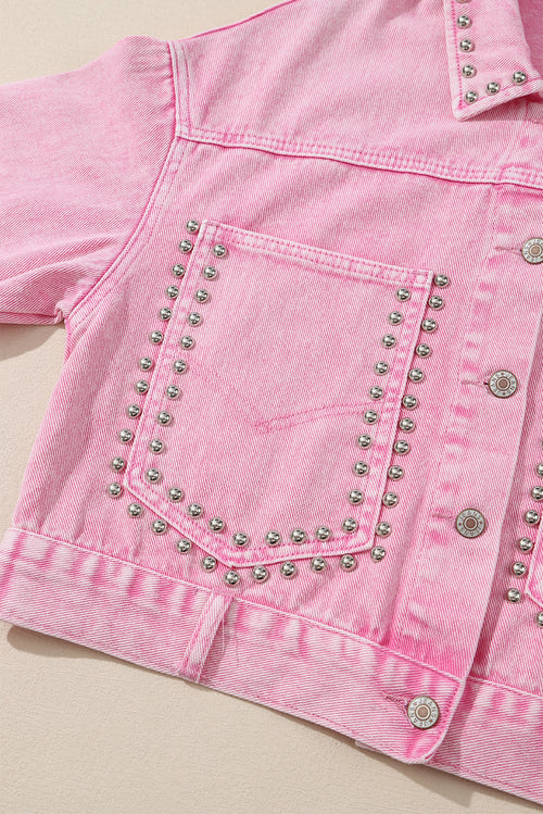 Pink Rivet Studded Denim Jacket: Stand out 💖