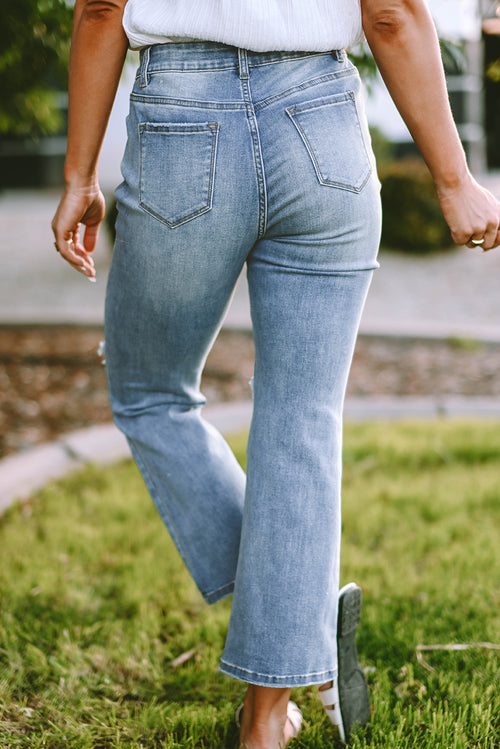 Sky Blue Distressed Ripped Jeans: Flare Fabulous!