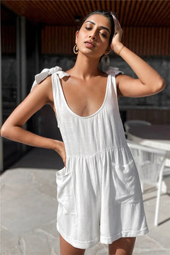 Chic Summer Charm: Pocketed Tie Shoulder Romper