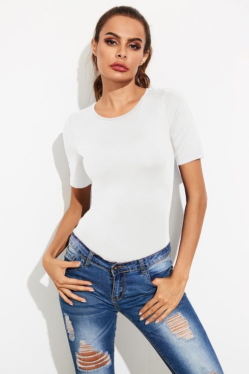 Luxury Blend Round Neck Bodysuit: Elegant Essential