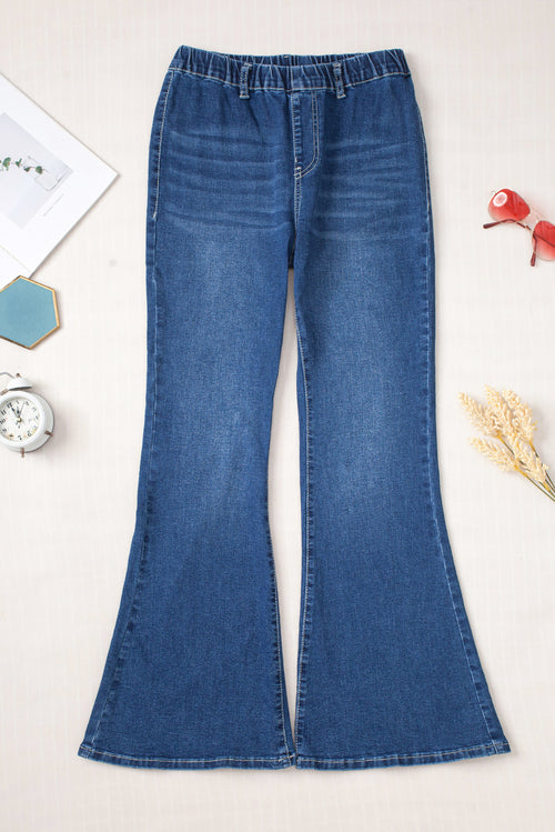 Blue Elastic Flare Jeans: Trendy & Comfortable