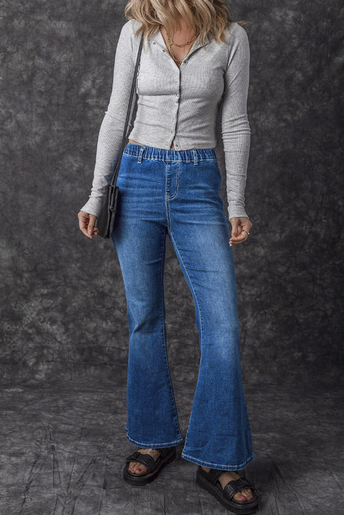 Blue Elastic Flare Jeans: Trendy & Comfortable