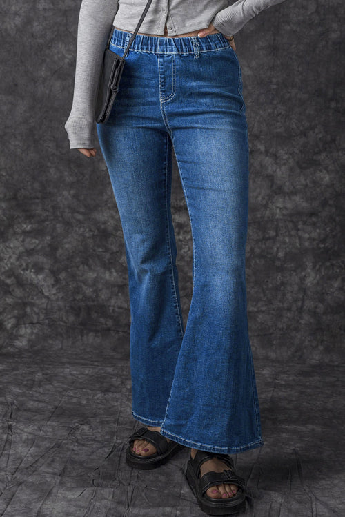 Blue Elastic Flare Jeans: Trendy & Comfortable