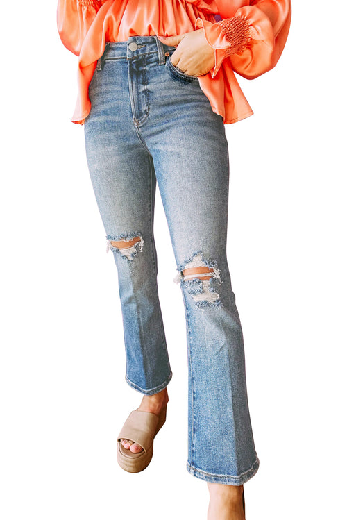 Sky Blue Distressed Ripped Jeans: Flare Fabulous!