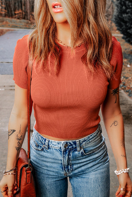 Tomato Red Ribbed Crop Sweater: Effortlessly chic!