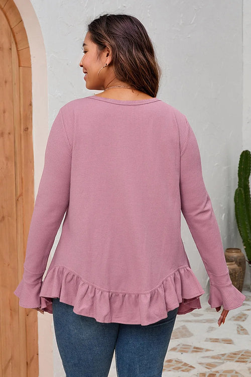 Enchanted Love Pink Plus Ruffled Top: Romance's Embrace