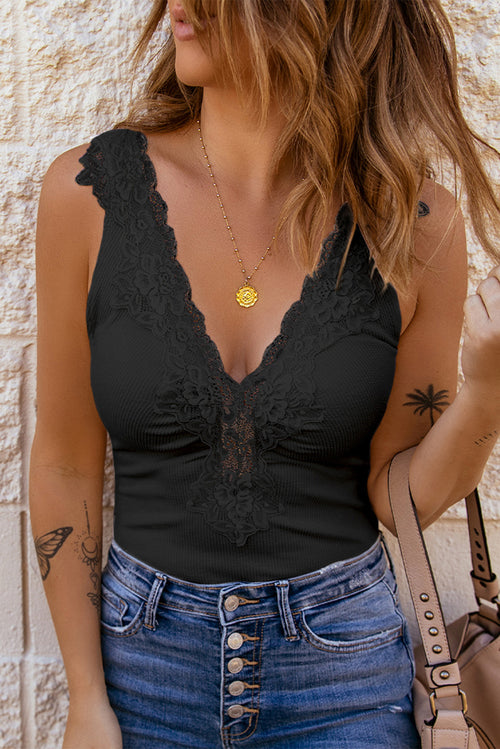 Elegant Lace Crochet V-Neck Bodysuit