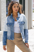 Sky Blue Denim Patchwork Jacket: Stand Out Style