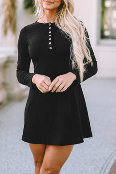 Elegant Black Henley Dress: Timeless Sophistication