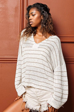 BiBi Stripe V-Neck Knit: Timeless Sophistication