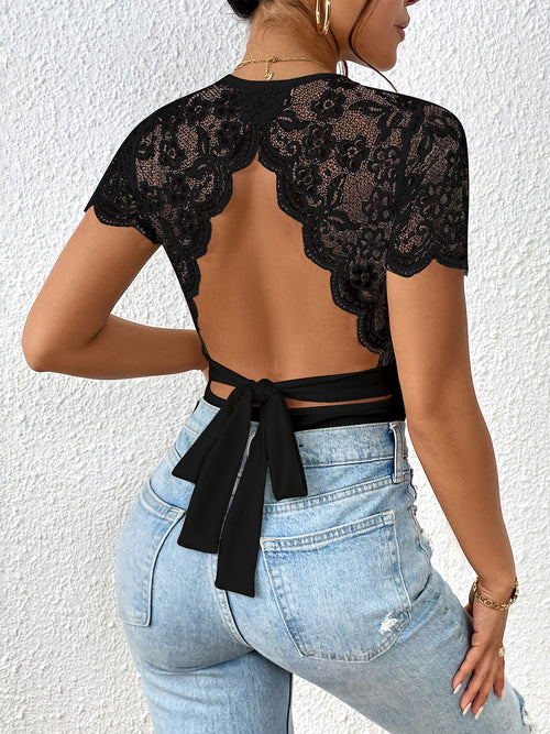 Sophistication Elegant Lace Backless Bodysuit: Exquisite Elegance