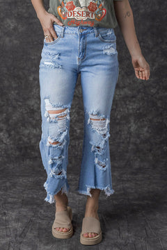 Sky Blue Distressed High Waist Jeans: Stylish!