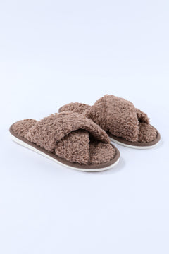 Luxurious Brown Teddy Fur Cross Straps Slippers