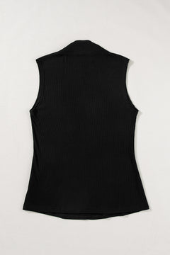 Black Solid Mock Neck Tank Top