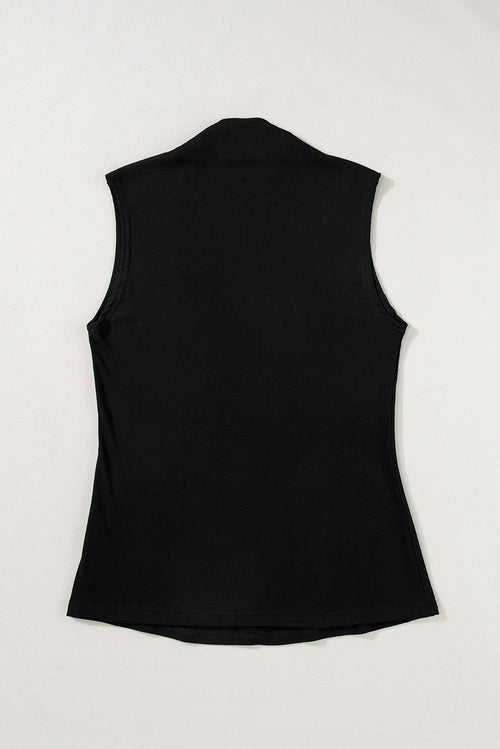 Black Solid Mock Neck Tank Top