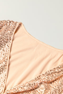 Apricot Sequin V-Neck Elegance Dress