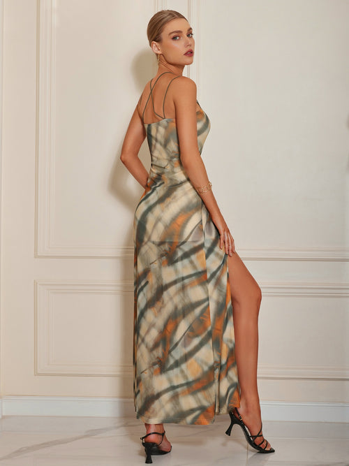 Elegant Slit Square Neck Maxi Cami Dress