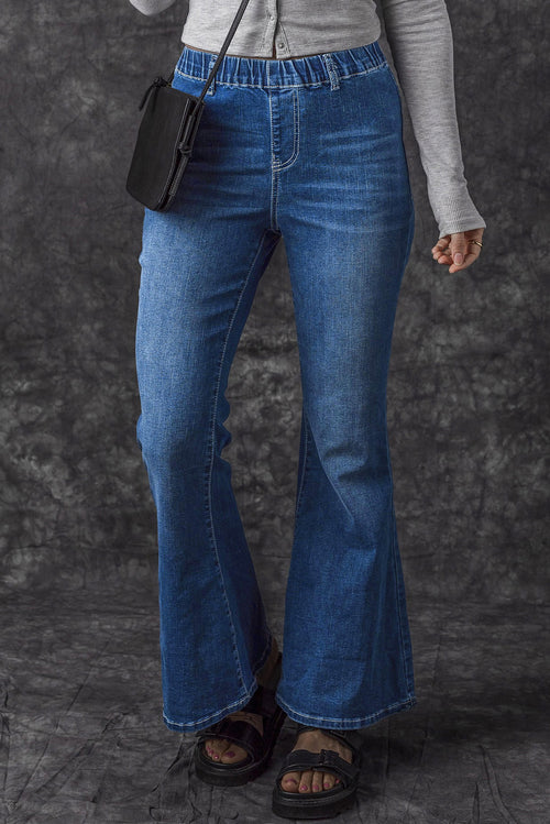 Blue Elastic Flare Jeans: Trendy & Comfortable