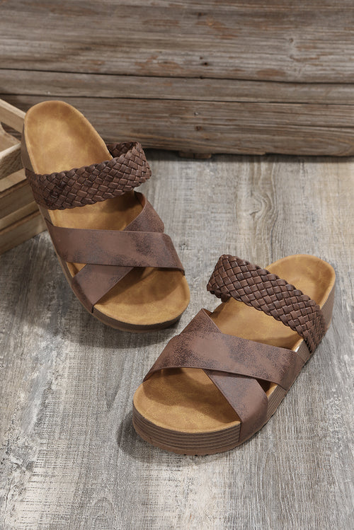 Opulent Brown Braided Platform Slip-Ons: Luxurious Elegance