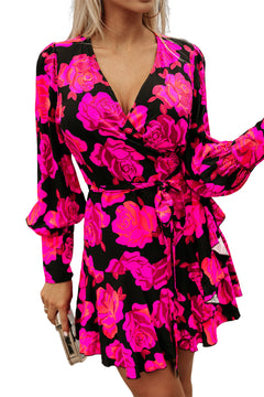 Elegant Rose Floral V Neck Sleeve Dress